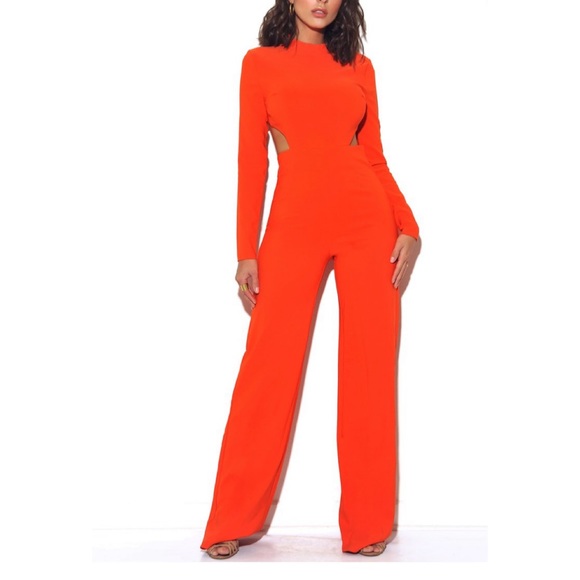 Miss Circle Pants - Orange Blackless Stretch Crepe Jumpsuit